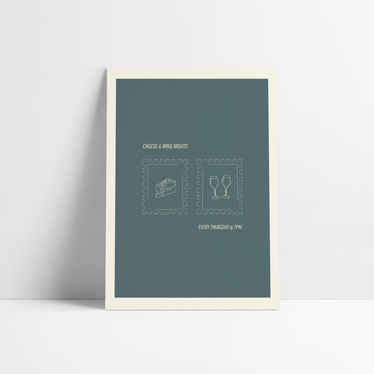 Cheese And Wine Nights Stamp Art Print